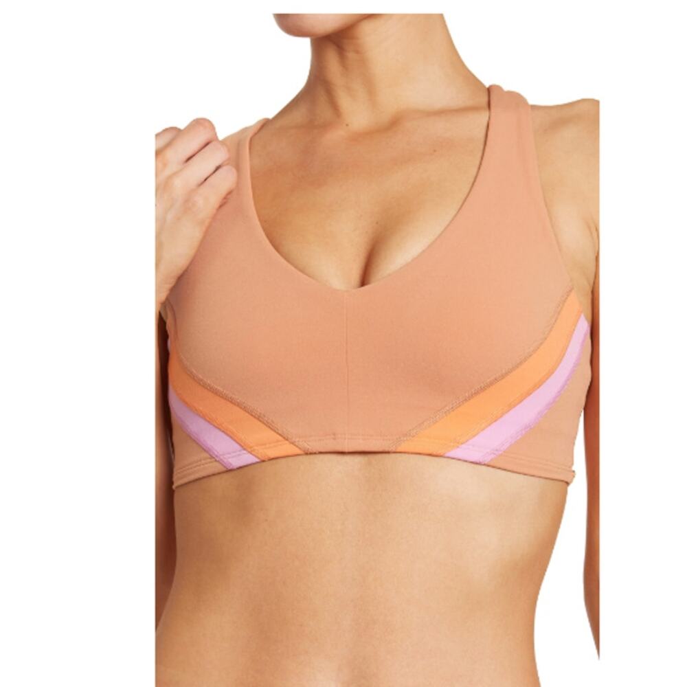 L Space Wyatt Colorblock Racerback crop Top Puddy Orange Purple Sports Bra XL